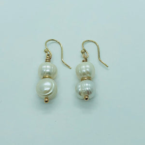 9ct Yellow Gold Double Pearl Earrings